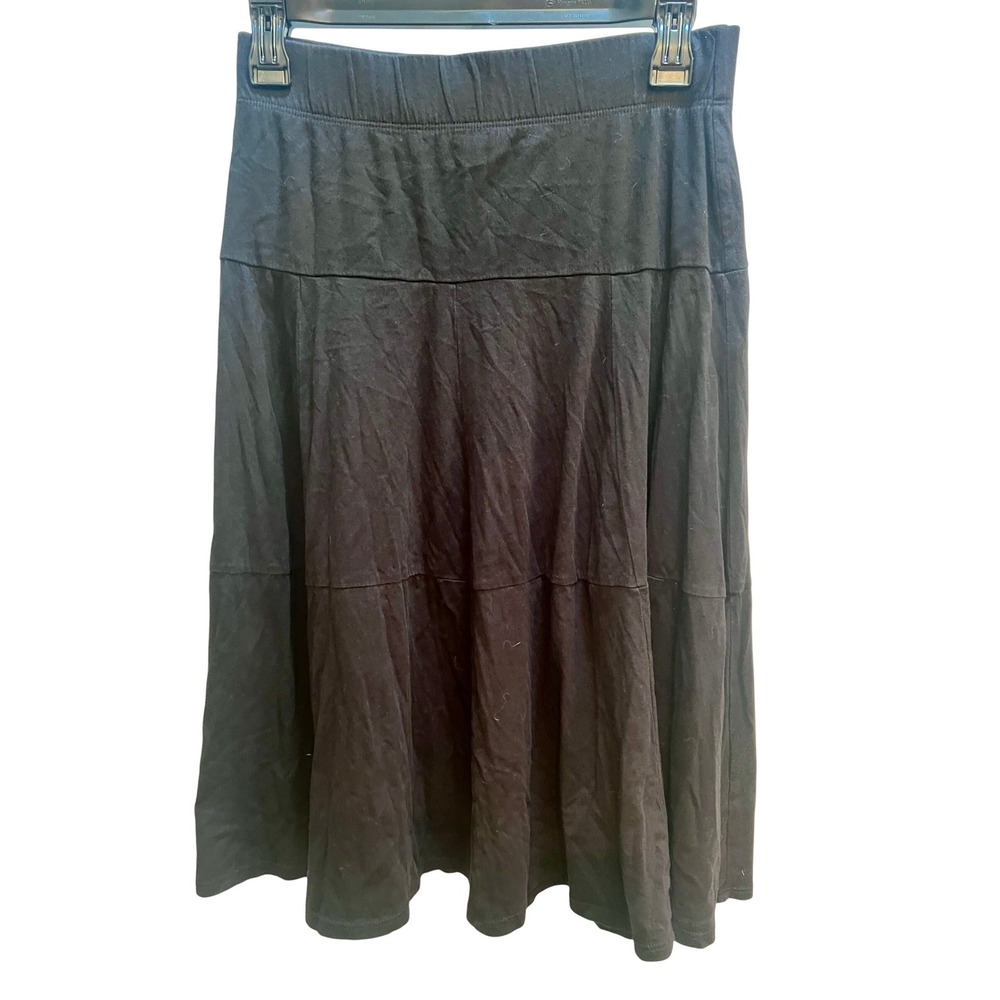 Peruvian Connection XS Black Pima Cotton Modal Tiered Midi Skirt Elastic Waist
